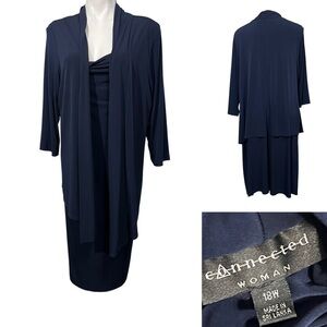 Connected Woman Dress w/ attached Cardigan plus size 18w navy blue knee length